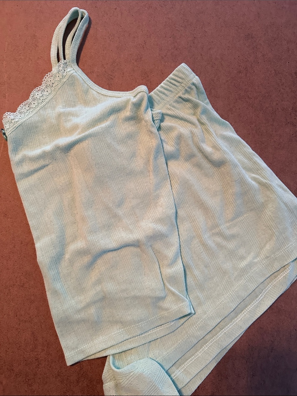 Colsie Light Lime Green Pointelle Lace-Trim Pajama Set
